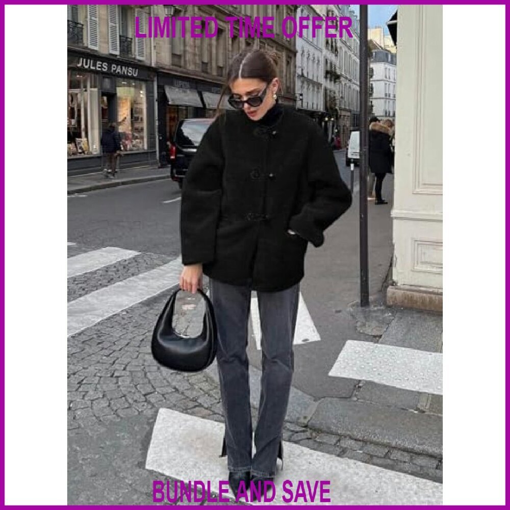 Faux Fur Jacket Long Sleeve Button Front Winter Coat with Pockets - Picture 6 of 8